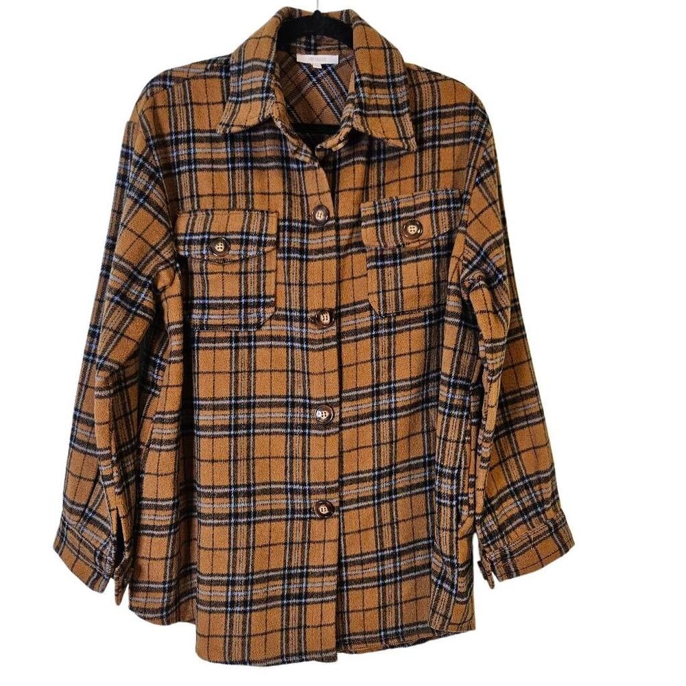 Veveret brown plaid shirt jacket, cabincore. L.